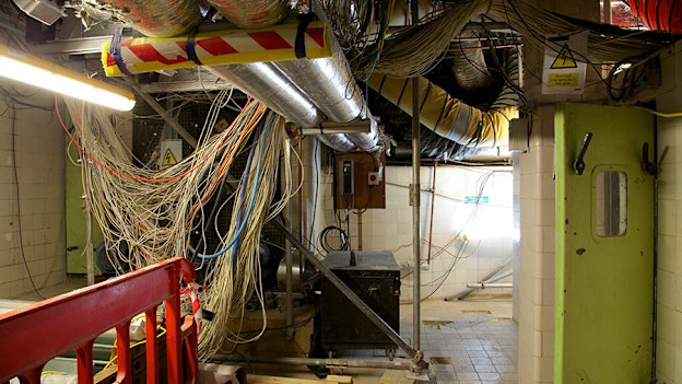 Some of the hundreds of kilometres of cables and wiring throughout the building. 