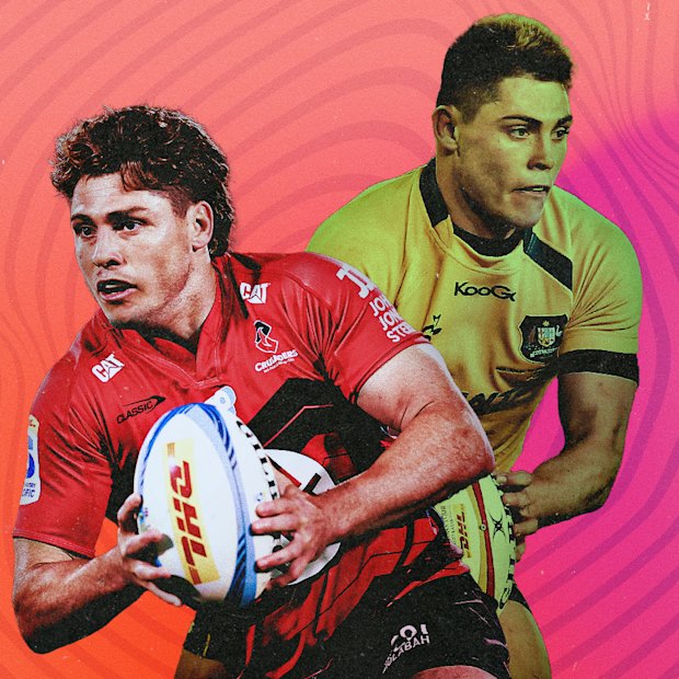 James O’Connor in Crusaders colours, and playing for the Wallabies (right) against the Lions in 2013.