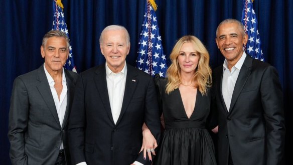 Joe Biden, George Clooney, Julia Roberts and Barack Obama at the June fundraiser.