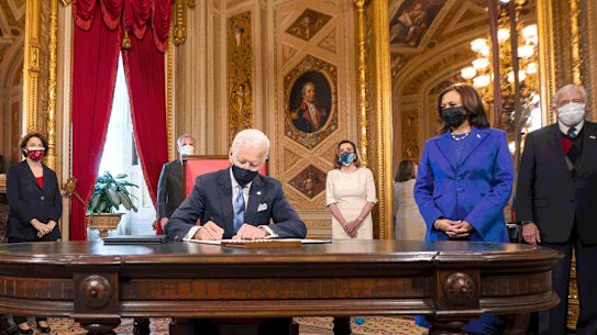 Joe Biden's inauguration day as Trump departs. 