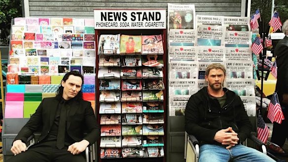 Thor actor Chris Hemsworth tweeted this photo of himself with Tom Hiddleston (Loki) from Brisbane's CBD.