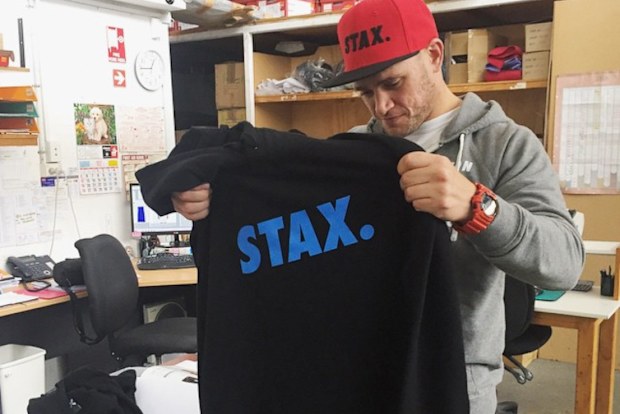 Don Robertson holds up one of the early versions of his STAX. products in 2015.