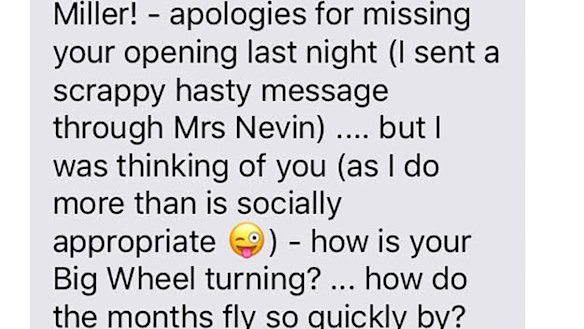 Excerpt of a June 2016 text from Geoffrey Rush to Eryn Jean Norvill.