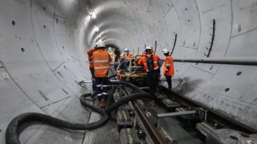The release of a business case for an underground transport link on Brisbane’s northside has ignited debate about underground rail running from Brisbane’s Cross River Rail from the Exhibition station. Track being laid in the Cross River Rail near the Albert Street station towards Woolloongabba station.