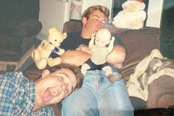 Shane Warne snoozes despite Darren Berry’s antics.