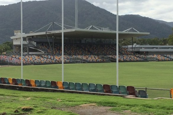 The former Gabba grandstand at Cazalys Stadium in Cairns.