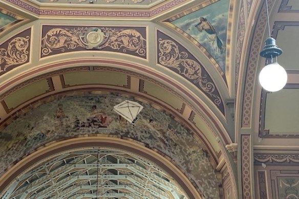 Damaged murals inside the Royal Exhibition Building. 