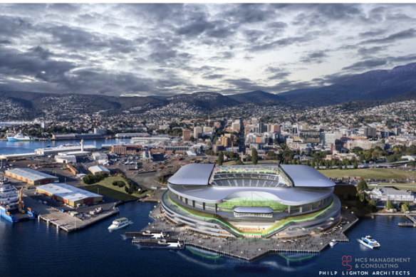 An artists’ impression of how the new stadium could look in Hobart.