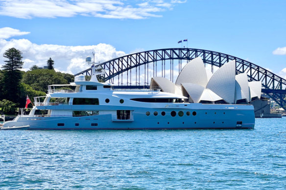 Hard to miss: Superyacht Stardust on Sydney Harbour this week.
