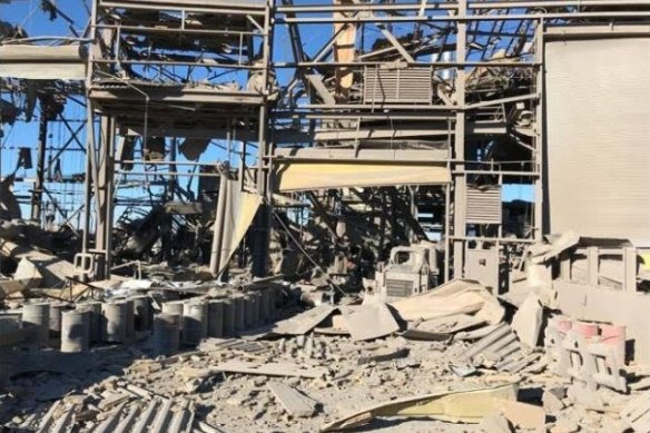 Wreckage at Idaho’s Grand View waste facility after an explosion that killed a worker in 2018.