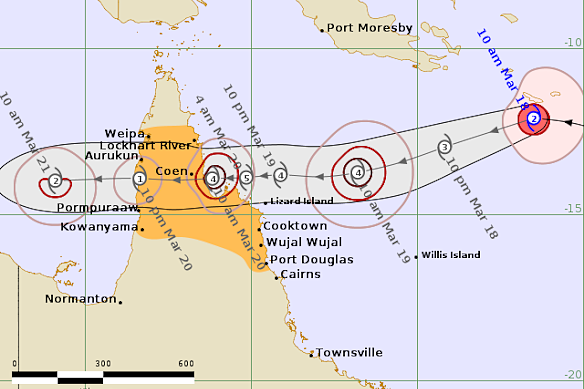 The forecast path of Cyclone Narelle shows its most likely direction and strength, with the storm expected to make landfall as early as Thursday night.