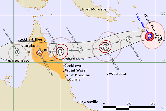The forecast path of Cyclone Narelle shows its most likely direction and strength, with the storm expected to make landfall as early as Thursday night.