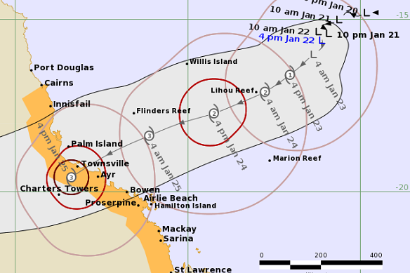 Tropical Cyclone Kirrily is expected to cross the coast just south of Townsville on Thursday.
