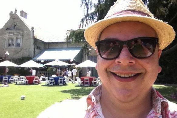Party time: Andrew Hornery at the Playboy Mansion in 2013.