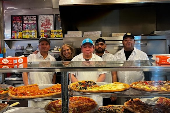 Russell at her pizza shop.