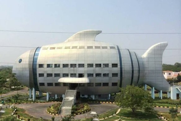 The office of the National Fisheries Development Board in Hyderabad, India, is a far cry from the typical bland government building. 