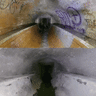 A 2023 video of a stormwater tunnel under Hawthorn before and after it was reinforced with concrete.