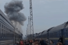A Russian drone strikes the engine of a Ukrainian drone close to the Poland-Ukraine border on Sunday, September 13.