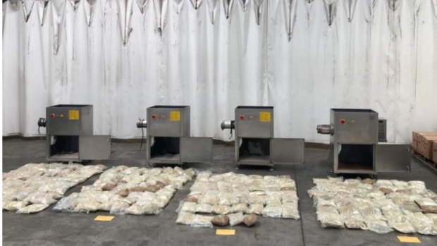 The ecstasy was concealed in four industrial mincing machines, police said.