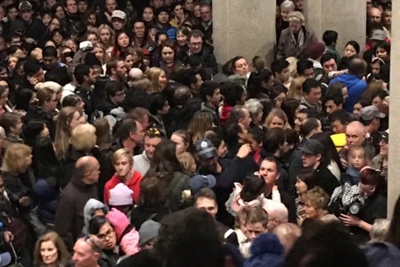 Masses of people get caught in the crowd during Vivid 2016.