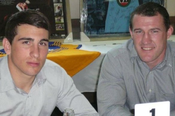 Paul Gallen with a young Jack Bird at at a fundraiser for the then teenager after he was diagnosed with rheumatoid arthritis in 2012.