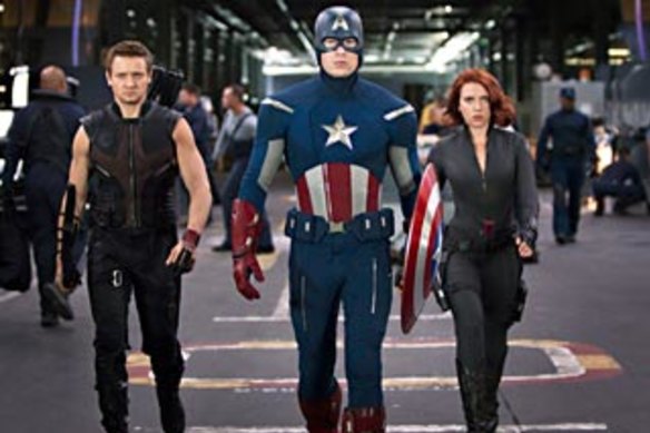 Hawkeye (Jeremy Renner), Captain America (Chris Evans) and Black Widow (Scarlett Johansson).  