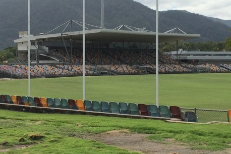 The former Gabba grandstand at Cazalys Stadium in Cairns.