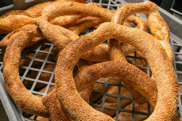 Koulouri, a traditional Greek baguette shaped like a ring.