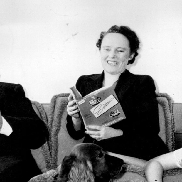 Hitchcock at home with his wife, screeenwriter Alma Reville, and daughter Patricia in 1942.