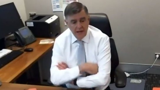 Chief Medical Officer Professor Brendan Murphy speaking to NZ Parliament via video conferencing.