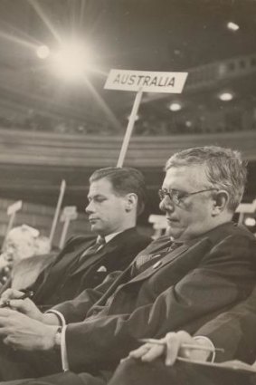 Then Australian foreign minister H. V. "Doc" Evatt (right) at a UN executive meeting.