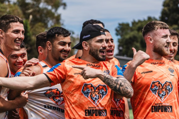 Players at Wests Tigers training on Tuesday.