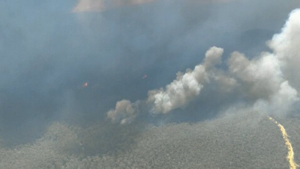 Aerial images of the Timbarra bushfire burning in East Gippsland. 