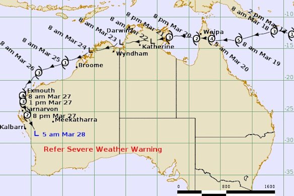 The tracking map for ex-TC Narelle on Saturday morning.