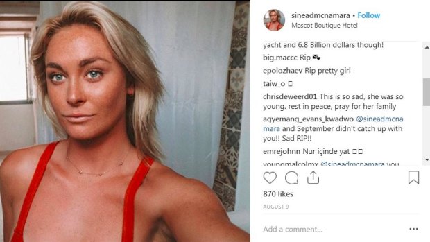 Instagram model Sinead McNamara died in Greece.