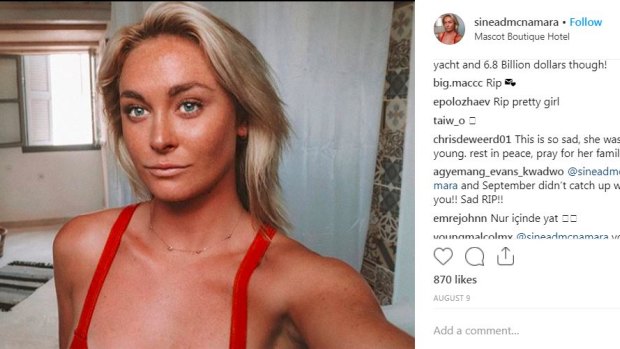 Instagram model Sinead McNamara died in Greece.