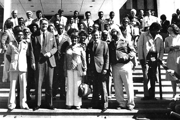 Then prime minister Malcolm Fraser in 1978 with Indigenous leaders at the National Aboriginal Conference (NAC) inaugural meeting in Canberra.