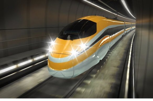 An artist’s impression of a high-speed train in a tunnel on a Sydney-Newcastle line.