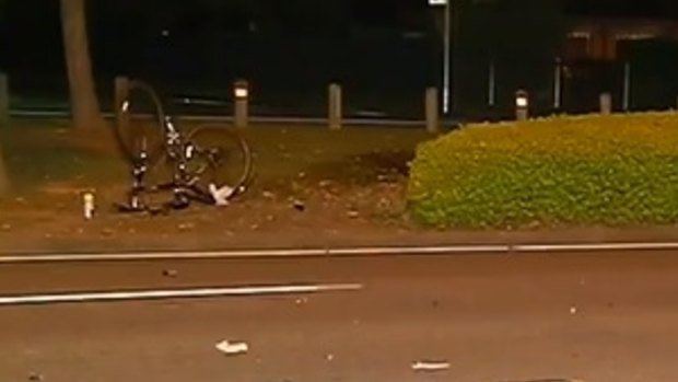 The aftermath of the motorbike and cyclist crash in Logan Central.