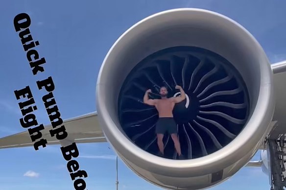 Former baggage handler Preslie Ginoski has been charged over a social media stunt in which he allegedly filmed himself working out inside a plane turbine at Sydney Airport.