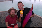Grant ‘Scooter’ Patterson and Ian Thorpe reveal the first emblem piece.