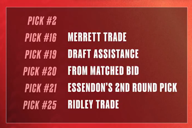 Essendon's hypothetical draft hand.