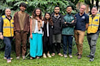 Missing Australian hiker Cara Severino with DFAT officials after her rescue in Nepal