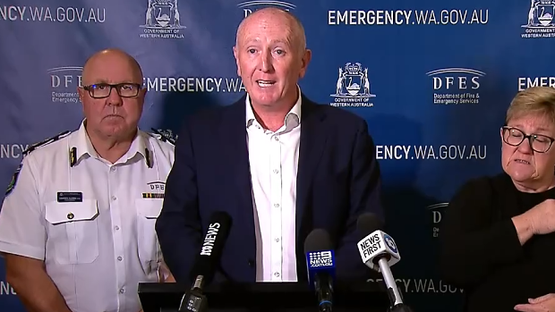 WA Emergency Services Minister Stephen Dawson addresses media at DFES in Perth.
