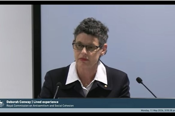 Deborah Conway gives evidence at the Royal Commission into Antisemitism and Social Cohesion on Monday.