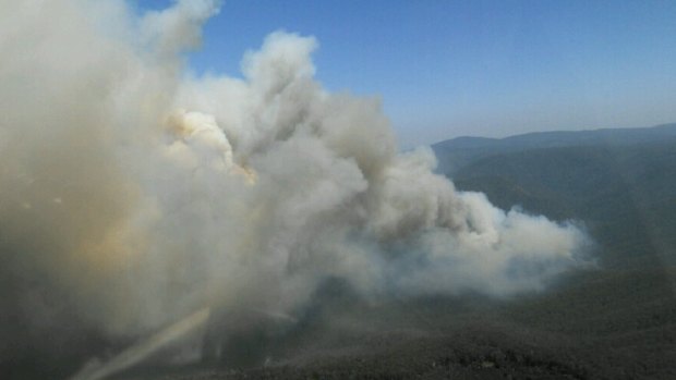 The bushfire at Timbarra in East Gippsland on Friday.