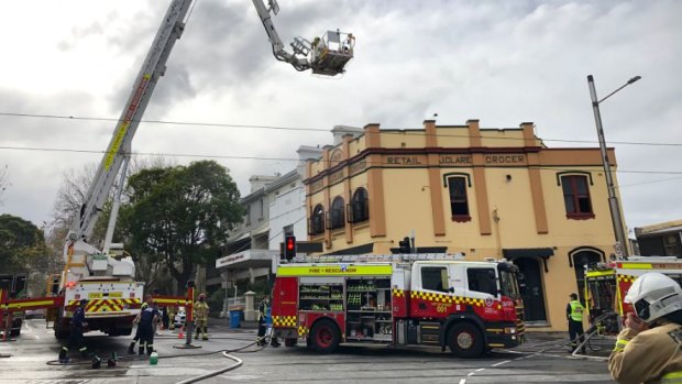 NSW Fire and Rescue attend the fire in Surry Hills on Thursday.