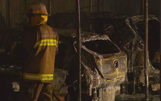 Seven vehicles were damaged by the fire, and four others were affected.