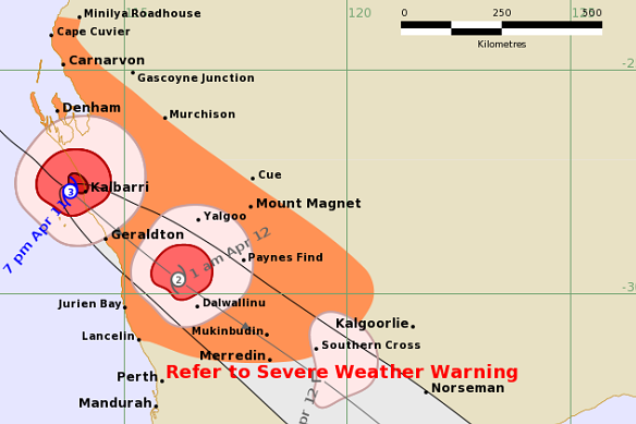 Tropical Cyclone Seroja as of 7pm on Sunday.