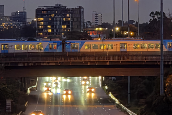 This image of people in a stationary train was shared on social media around 6pm.